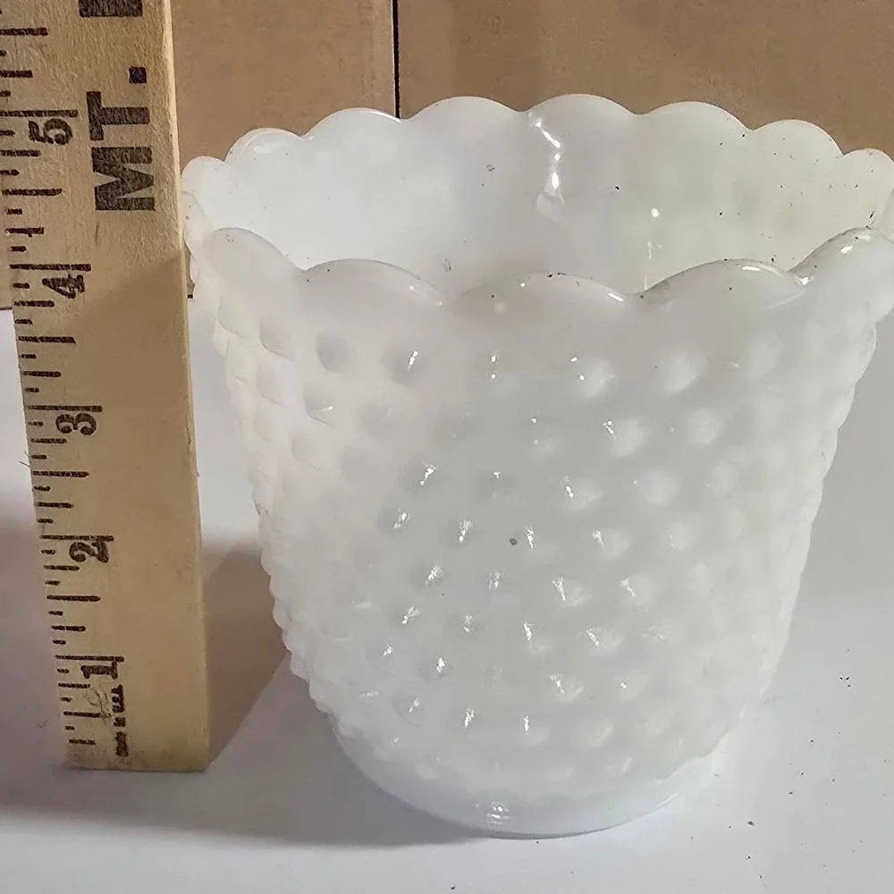 Vintage Milk Glass Hobnail Planter‎ Bowl Scalloped Rim Cachepot Scalloped Rim